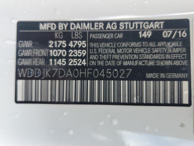 WDDJK7DA0HF045027 - 2017 MERCEDES-BENZ SL 550 WHITE photo 13