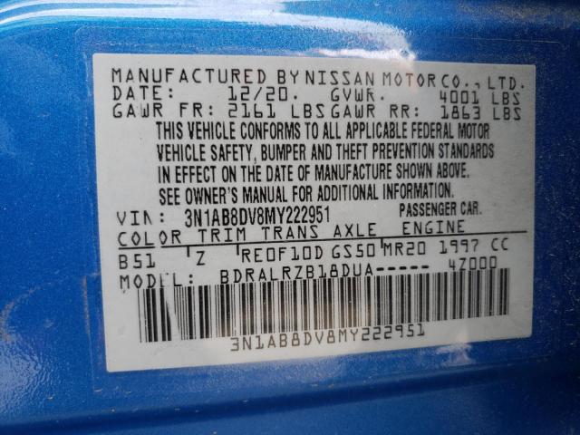 3N1AB8DV8MY222951 - 2021 NISSAN SENTRA SR BLUE photo 12