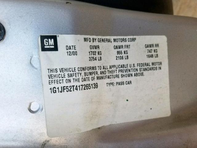 1G1JF52T417265139 - 2001 CHEVROLET CAVALIER LS  photo 10