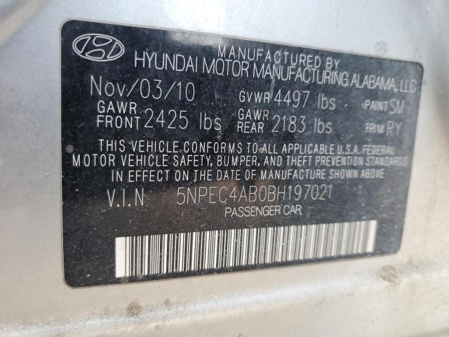 5NPEC4AB0BH197021 - 2011 HYUNDAI SONATA 4D SE SILVER photo 12