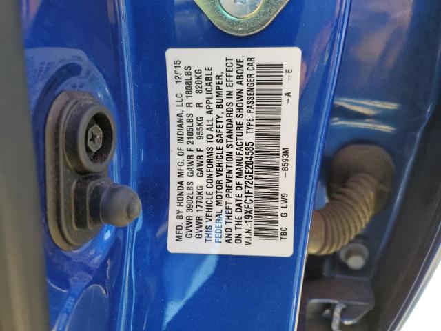 19XFC1F72GE204585 - 2016 HONDA CIVIC EXL ლურჯი ფოტო 12