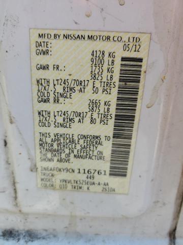 1N6AF0KY9CN116761 - 2012 NISSAN NV 2500 WHITE photo 12