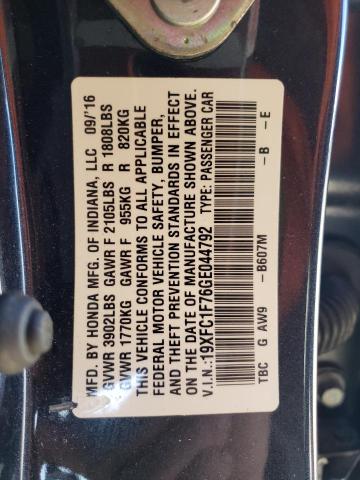 19XFC1F76GE044792 - 2016 HONDA CIVIC EXL ლურჯი ფოტო 12