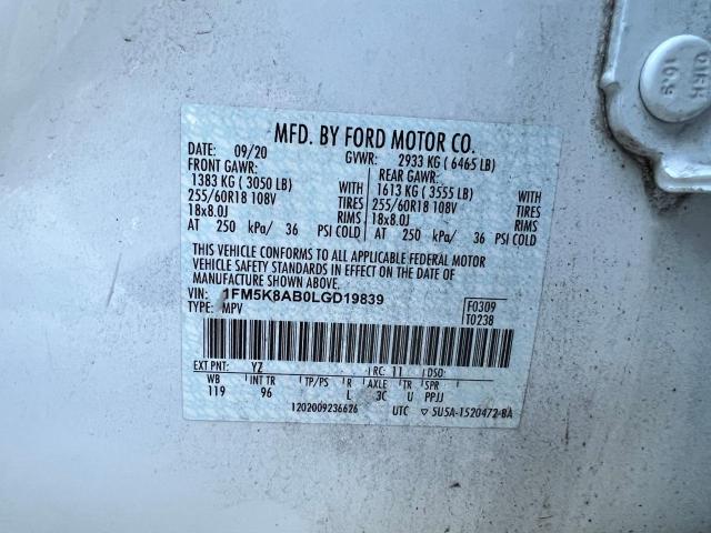 1FM5K8AB0LGD19839 - 2020 FORD EXPLORER POLICE INTERCEPTOR 白色 照片 10