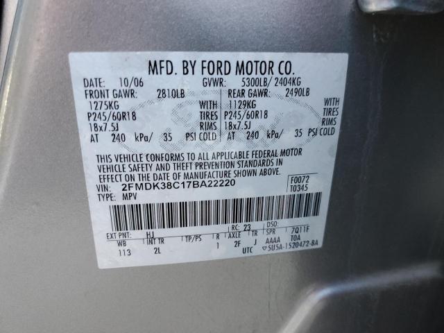 2FMDK38C17BA22220 - 2007 FORD EDGE SEL SILVER photo 13