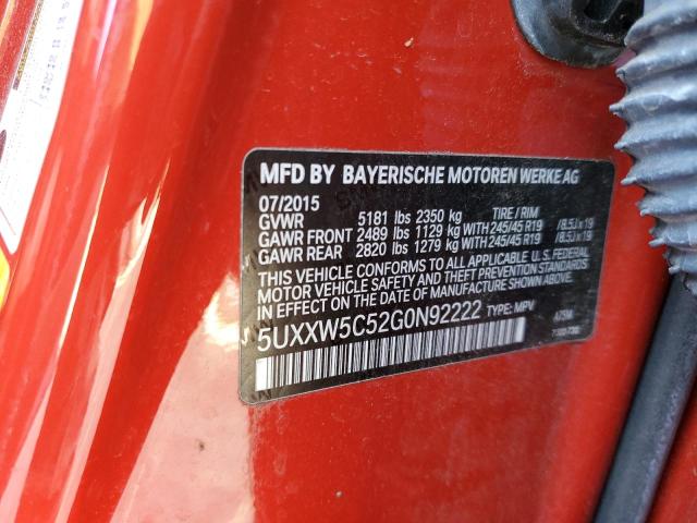 5UXXW5C52G0N92222 - 2016 BMW X4 XDRIVE35I RED photo 12