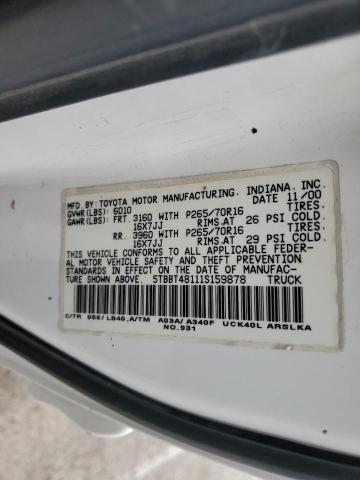 5TBBT48111S159878 - 2001 TOYOTA TUNDRA ACCESS CAB LIMITED WHITE photo 13