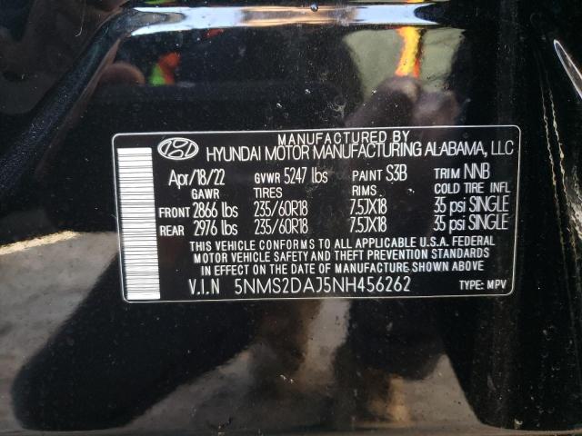 5NMS2DAJ5NH456262 - 2022 HYUNDAI SANTA FE SEL Սև լուսանկար 13