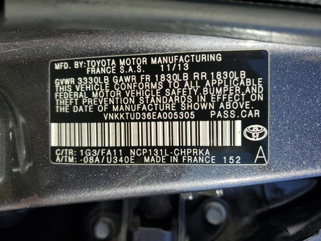 VNKKTUD36EA005305 - 2014 TOYOTA YARIS GRAY photo 12