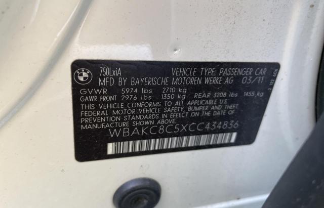 WBAKC8C5XCC434836 - 2012 BMW 750 LXI WHITE photo 10