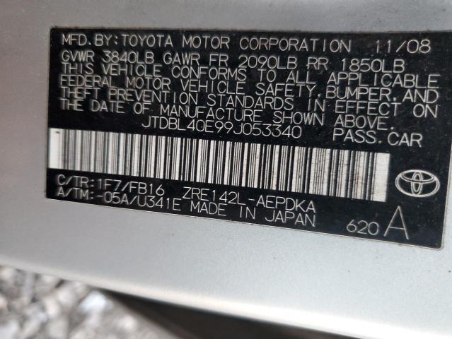 JTDBL40E99J053340 - 2009 TOYOTA COROLLA BASE SILVER photo 12