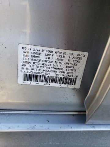 JH4CL968X6C028321 - 2006 ACURA TSX SILVER photo 12