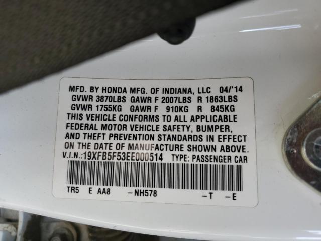 19XFB5F53EE000514 - 2014 HONDA CIVIC NATURAL GAS WHITE photo 12