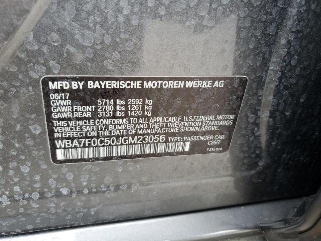 WBA7F0C50JGM23056 - 2018 BMW 750 I GRAY photo 12