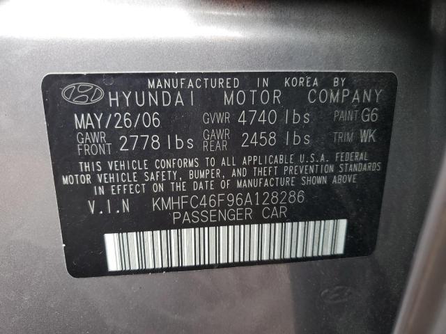 KMHFC46F96A128286 - 2006 HYUNDAI AZERA SE GRAY photo 12