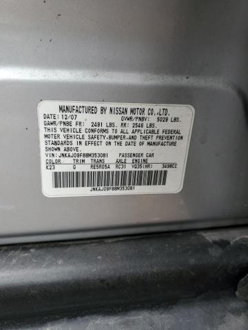 JNKAJ09F88M353081 - 2008 INFINITI EX35 BASE 银色 照片 12