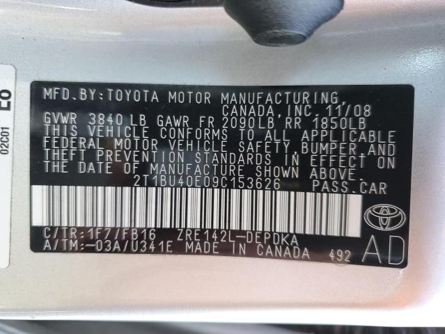 2T1BU40E09C153626 - 2009 TOYOTA COROLLA BASE SILVER photo 13