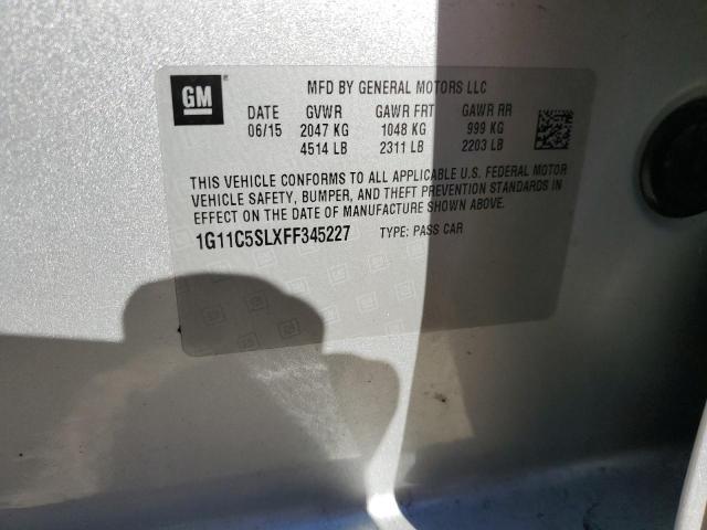 1G11C5SLXFF345227 - 2015 CHEVROLET MALIBU 1LT 银色 照片 12