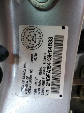 2HGFA164X9H114833 - 2009 HONDA CIVIC DX-G SILVER photo 12