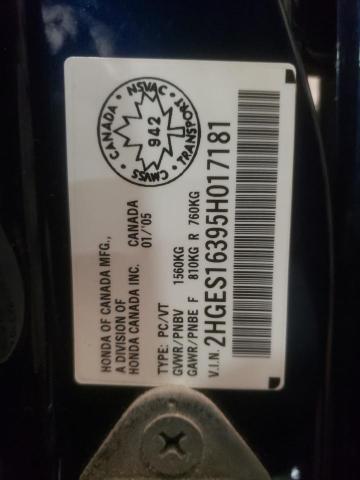 2HGES16395H017181 - 2005 HONDA CIVIC DX VP BLUE photo 12