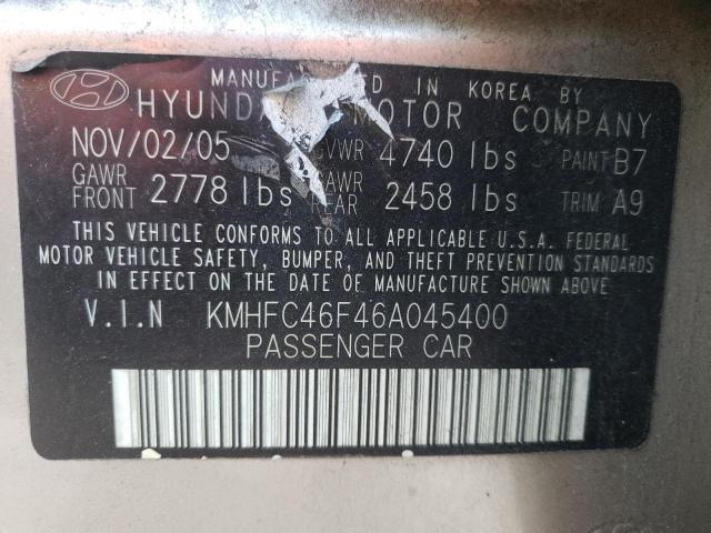 KMHFC46F46A045400 - 2006 HYUNDAI AZERA SE TAN photo 10