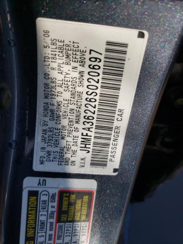 JHMFA36226S020697 - 2006 HONDA CIVIC HYBRID GRAY photo 12