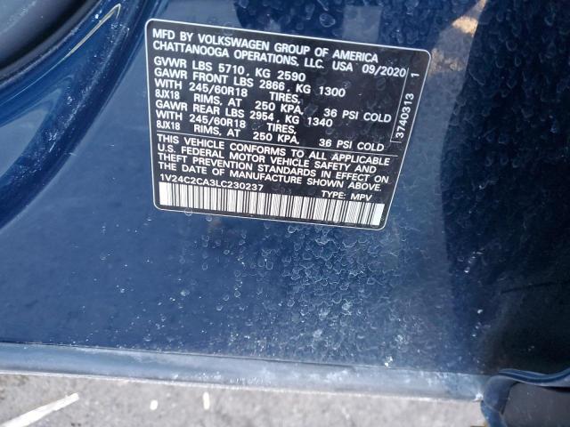 1V24C2CA3LC230237 - 2020 VOLKSWAGEN ATLAS CROS SE BLUE photo 12