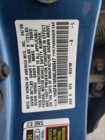 1HGFA16596L090547 - 2006 HONDA CIVIC LX BLUE photo 12