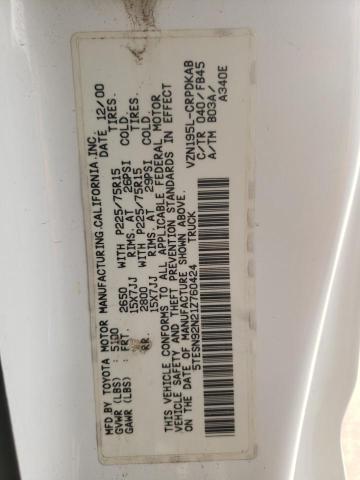 5TESN92N21Z760424 - 2001 TOYOTA TACOMA XTRACAB PRERUNNER 白色 照片 12