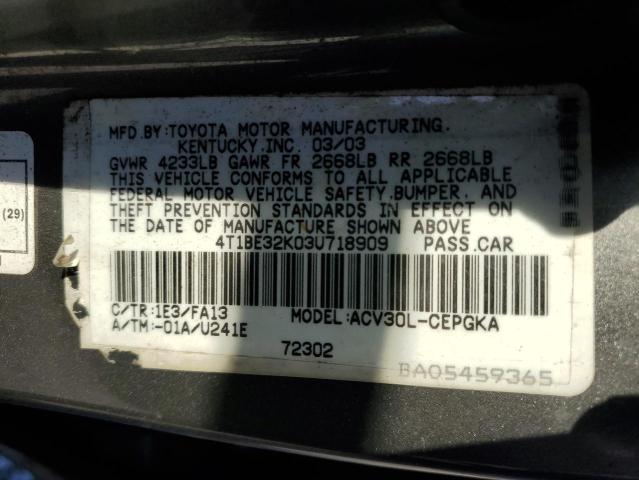 4T1BE32K03U718909 - 2003 TOYOTA CAMRY LE BROWN photo 12