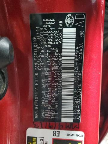 2T1BU4EE5BC615645 - 2011 TOYOTA CAROLLA BASE RED photo 12