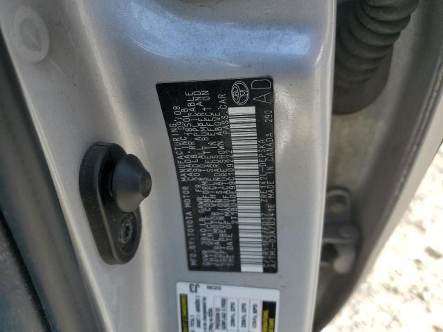 2T1BU40E99C109222 - 2009 TOYOTA COROLLA BASE SILVER photo 12