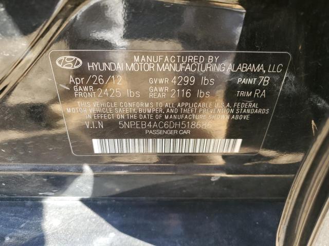 5NPEB4AC6DH518686 - 2013 HYUNDAI SONATA GLS BLACK photo 13