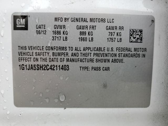 1G1JA5SH2C4211403 - 2012 CHEVROLET SONIC LS WHITE photo 12