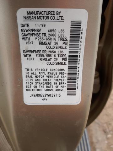 JN8AR07S3YW429115 - 2000 NISSAN PATHFINDER LE GOLD photo 12