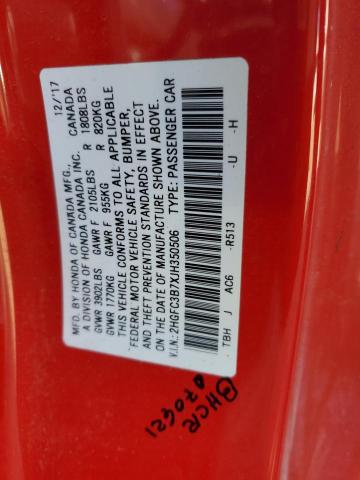 2HGFC3B7XJH350506 - 2018 HONDA CIVIC EXL წითელი ფოტო 12