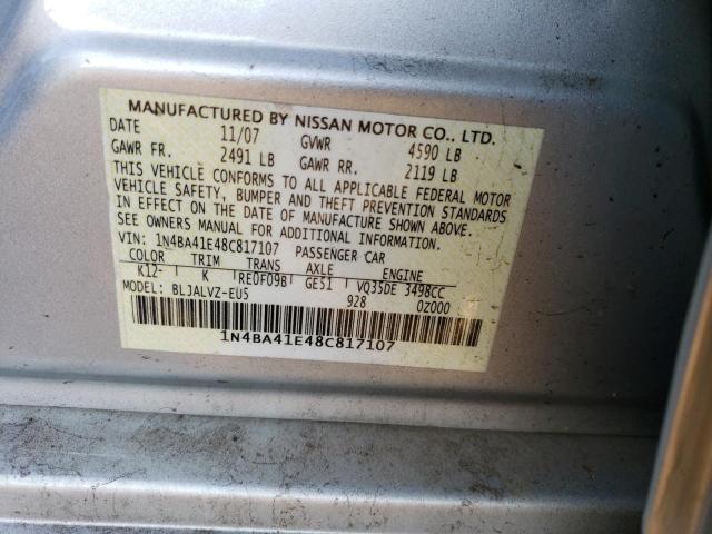 1N4BA41E48C817107 - 2008 NISSAN MAXIMA SE SILVER photo 12