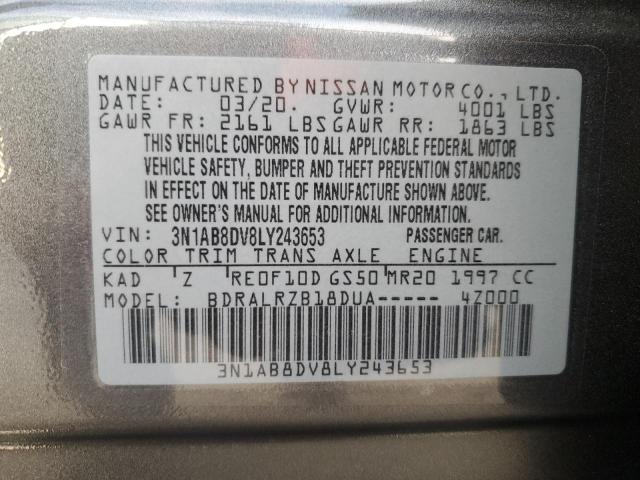 3N1AB8DV8LY243653 - 2020 NISSAN SENTRA SR GRAY photo 12