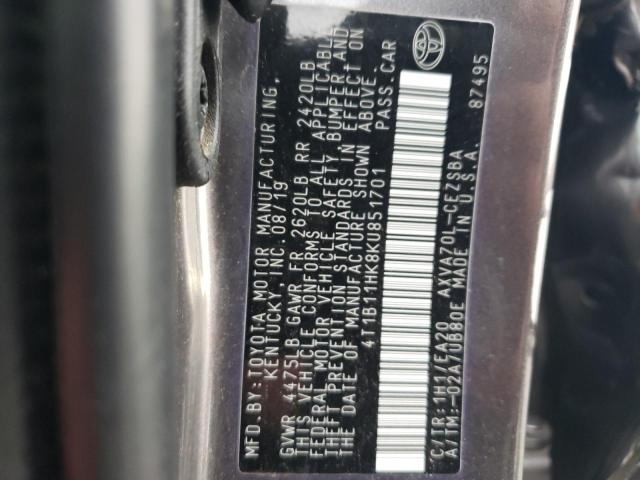 4T1B11HK8KU851701 - 2019 TOYOTA CAMRY L GRAY photo 13