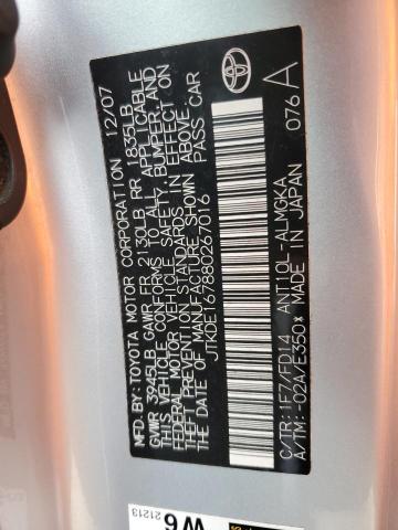 JTKDE167880267016 - 2008 TOYOTA SCION TC ვერცხლისფერი ფოტო 12