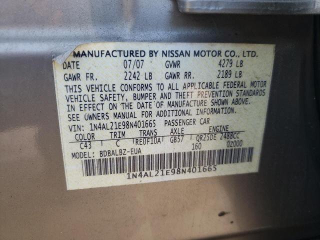 1N4AL21E98N401665 - 2008 NISSAN ALTIMA 2.5 TAN photo 12