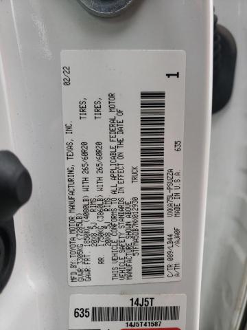 5TFMA5DB7NX012930 - 2022 TOYOTA TUNDRA CREWMAX PLATINUM Weiß Foto 12