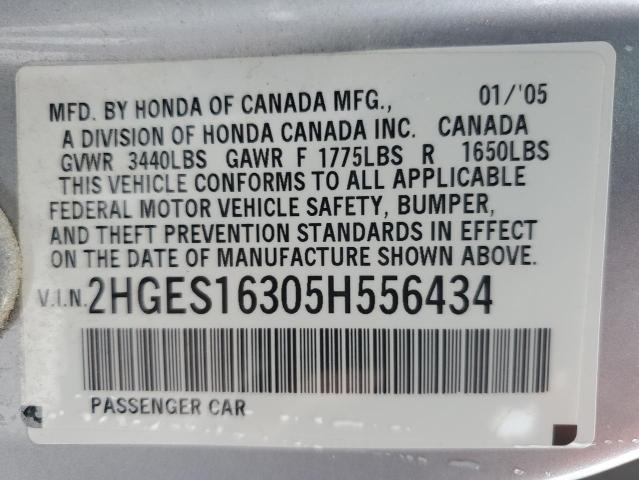 2HGES16305H556434 - 2005 HONDA CIVIC DX VP Gümüş foto 12