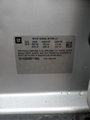 1G11C5SA5GF114963 - 2016 CHEVROLET MALIBU LIM LT 银色 照片 12