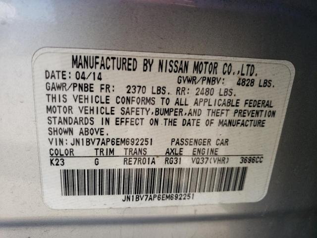 JN1BV7AP6EM692251 - 2014 INFINITI Q50 BASE SILVER photo 12