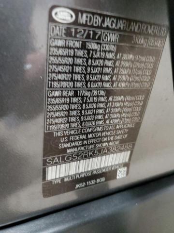 SALGS2RK5JA382488 - 2018 LAND ROVER RANGE ROVE HSE GRAY photo 12