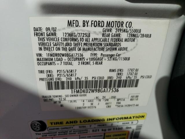 1FMDK02W98GA17536 - 2008 FORD TAURUS X SEL WHITE photo 13