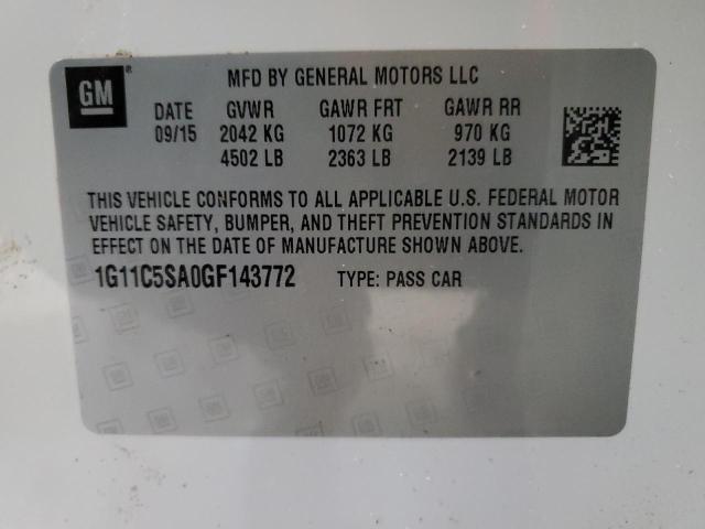 1G11C5SA0GF143772 - 2016 CHEVROLET MALIBU LIM LT 白色 照片 12