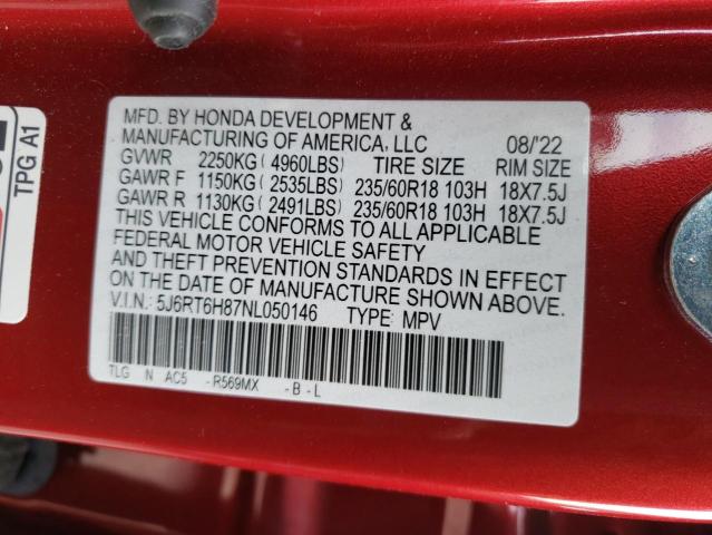 5J6RT6H87NL050146 - 2022 HONDA CR-V EXL RED photo 13