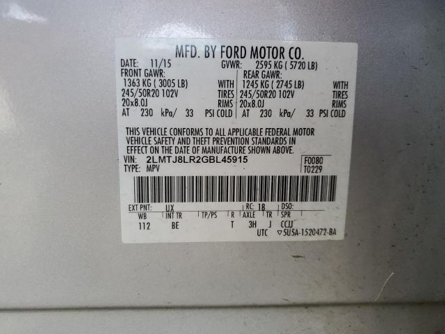 2LMTJ8LR2GBL45915 - 2016 LINCOLN MKX RESERVE Күміс фото 14